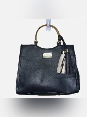bebe Black Satchel with Gold Ring Handles and Two-Tone Tassels